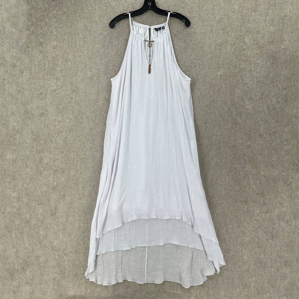 Mille Gabrielle White Halter‎ Neck Maxi Dress Embellished Neckline Size 3X